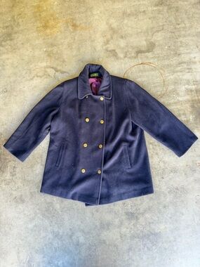 Vintage Pea Coat Double Breasted 80% Wool Size XL 1X Quiet Luxury 3/4 Sleeve USA